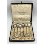 A cased set of six Norwegian SCM spoons, the case (A/F) marked for Fridtjof Morken