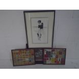 A Robert Heindel numbered print of a Ballerina (61/500) along with framed matchbox covers ,