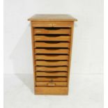 A tambour-fronted oak filing cabinet marked 'Crusader' - length 56cm, depth 54cm, height 112cm