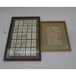 A framed vintage map of Axmouth and Bridport plus a framed selection of Players cigarette cards from