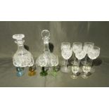 A small quantity of glassware including a ship's decanter, set of six white wine glasses etc.