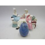A Royal Doulton figure group "The Love Letter" HN2149 along with a small Royal Doulton vase