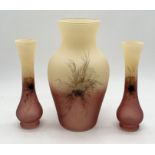 Three contemporary art glass vases with poppy design