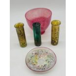 A small collection of studio art glass including Isle of Wight boxed vase, pink bowl (small chip)