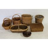 A collection of seven various wicker baskets