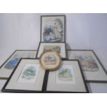 An assortment of framed vintage prints including four "La Mode Illustree" numbers 3,37,41 and 50