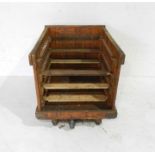 A shelved industrial wooden crate - from Axminster Carpets - length 71cm, depth 84cm, height 79cm