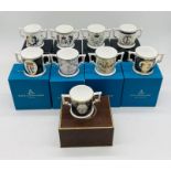 A collection of nine boxed limited edition Royal Crown Derby loving cups all relating to the royal