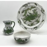 A small collection of Mason's green "Chinese Dragon" china including hydra jug, large charger and