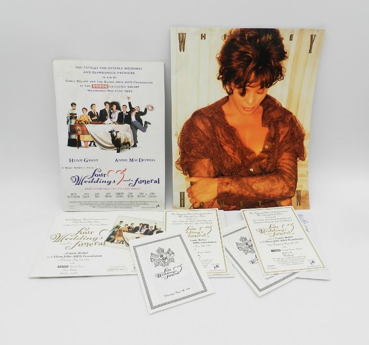 Invites and programme for the film premiere of 'Four Weddings and a Funeral' along with a Whitney
