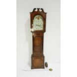 A Georgian longcase clock in oak and mahogany inlaid with geometric designs, the hand painted dial