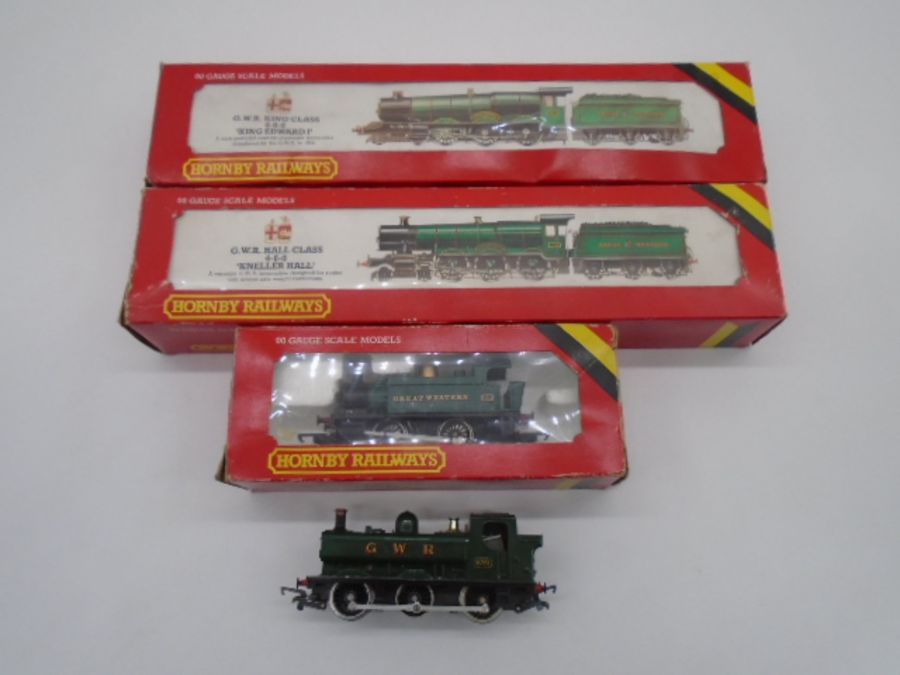 A collection of three boxed Hornby Railways OO gauge locomotives including GWR Hall Class 4-6-0 "