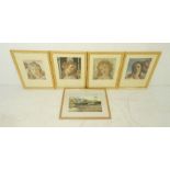 A framed watercolour of a landscape scene signed 'Donald Jackson' along with four framed