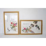 Two framed Oriental silk pictures of exotic birds - 71cm x 46cm each