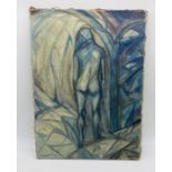 An abstract oil painting on canvas of a nude lady, signed S.Barker/Baker - Overall size 71cm x 52cm