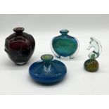 A collection of three Mdina glass vases including larger example with dimpled sides along with a