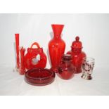 A collection of ruby glass including Whitefriars, Laguna etc.