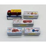 Three boxed modern Atlas Mattel Dinky Toys die-cast vehicles including Guy Van (917), Guy Flat Truck