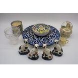 A miscellaneous assortment of ceramic and glass including reproduction Staffordshire dogs