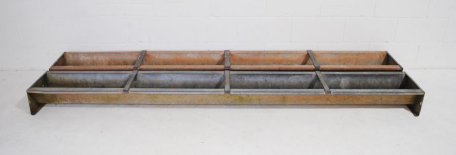 Two galvanised metal animal feeding troughs - length 9ft