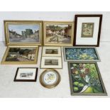 A collection of framed paintings and prints including a pair of pictures signed Fairfax Cameron,