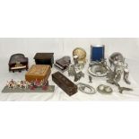 A collection of various items including music boxes, silver plated, jewellery boxes etc.