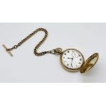 A 9ct gold full hunter pocket watch with Roman numerals and subsidiary second hand on gold plated