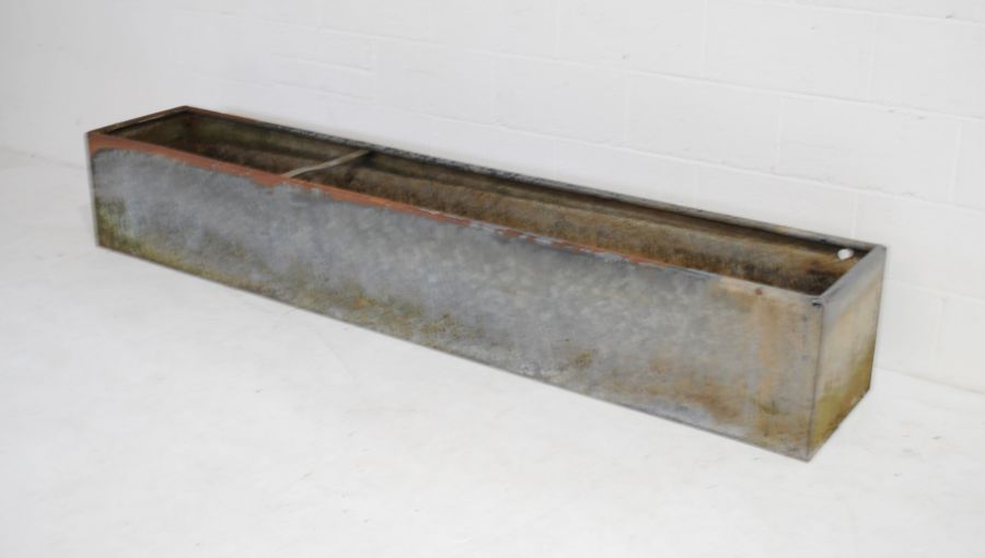 A large galvanised metal animal feeding trough - length 244cm - Image 3 of 4