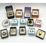 A collection of fashion rings along with two 925 silver rings