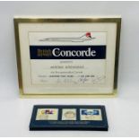 A framed British Airways Concorde flight certificate, signed by four members of the flight team