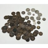 A collection of various pre-decimal coinage including some silver including, George III shilling,