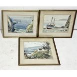 Three framed watercolours by Arthur Bradbury (1892-1977) all showing coastal scenes