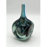 A Mdina glass facet cut cube vase with long neck with engraved mark, dated 1976 and designer's