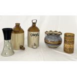 A collection of stoneware including two cider flagons, Denby vase etc.