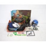 A collection of motorcycle clothing and ephemera relating to Exeter Falcons and Speedway,