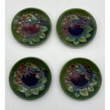 Four Moorcroft Finches pin trays/dishes with stamp and date mark to back - 12cm diameter