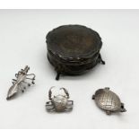 A hallmarked silver trinket box along with 3 SCM animals