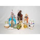 A quantity of Oriental items and ceramics including various figures, ginger jar, hardwood figure,