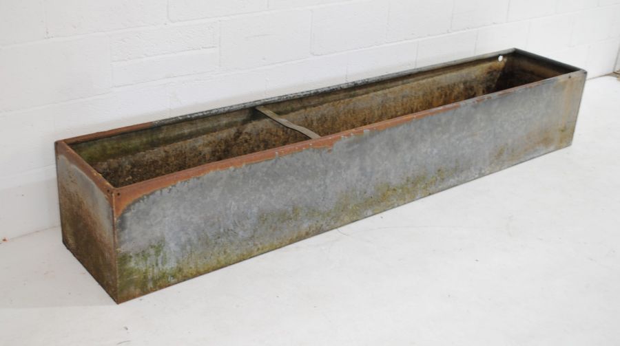 A large galvanised metal animal feeding trough - length 244cm - Image 2 of 4