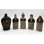 Four Bourne Denby Reproduction Stoneware flasks Lord John Russell, Queen Alexandrina Victoria,