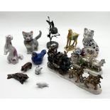 A collection of china animals including USSR, Oriental cat etc.