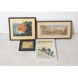 A collection of framed vintage prints including a print of Pickering, Yorkshire by Jack Merriott,