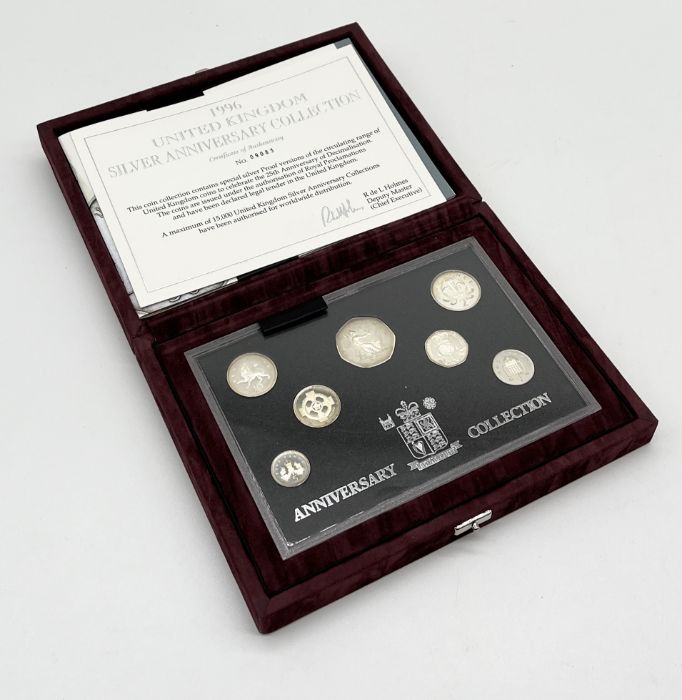 Royal Mint 1996 United Kingdom cased Silver Anniversary collection along with a 1990 5p Silver - Image 3 of 3