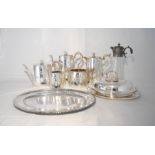 A quantity of silver plated items including a five piece tea set, entree dish etc.