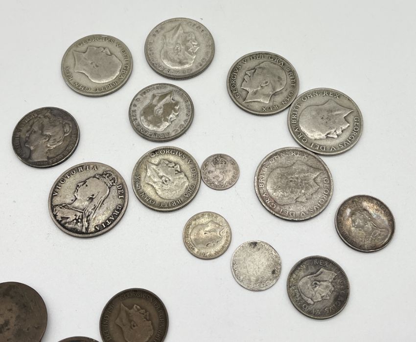 A collection of various pre-decimal coinage including some silver including, George III shilling, - Image 3 of 4