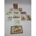 A small collection of vintage greetings cards including Mickey Mouse