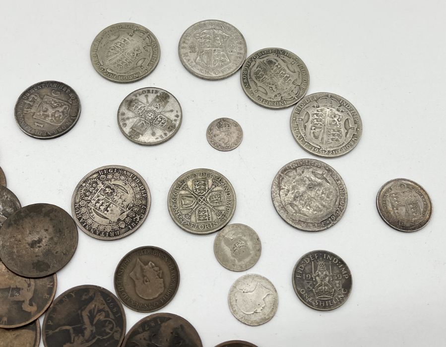 A collection of various pre-decimal coinage including some silver including, George III shilling, - Image 2 of 4