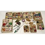 A collection of boxed vintage baubles and Christmas decorations