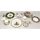 A collection of mainly Royal Crown Derby including hunting plate, Rutland sugar bowl, Green Derby