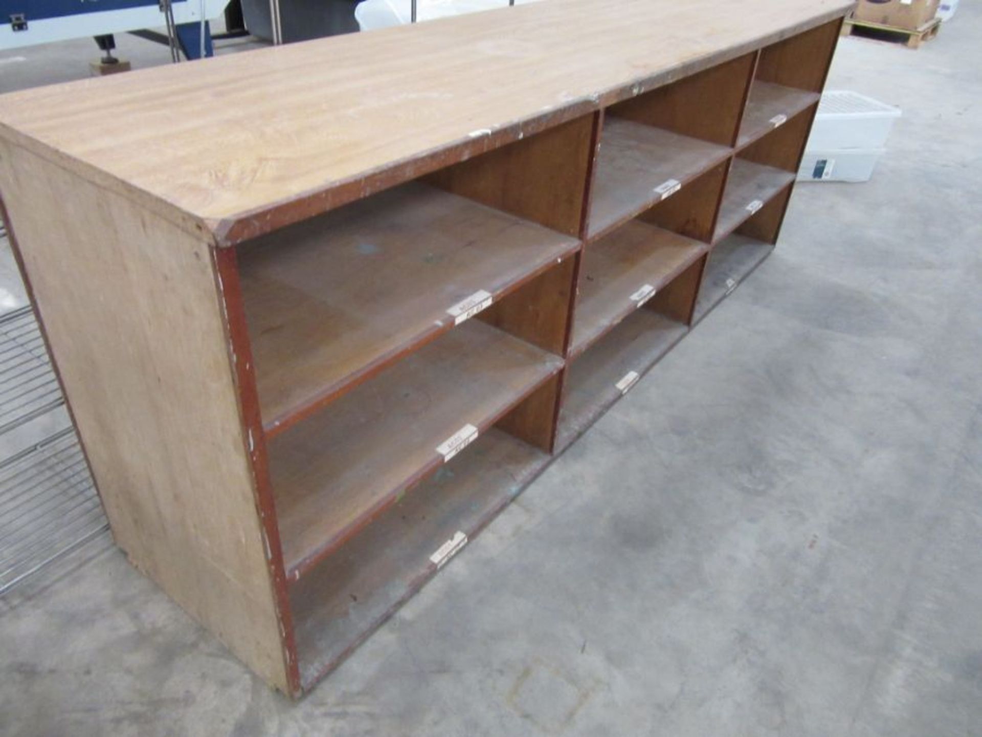 A large industrial haberdashery style counter/set of 9 pigeon holes - Image 2 of 3